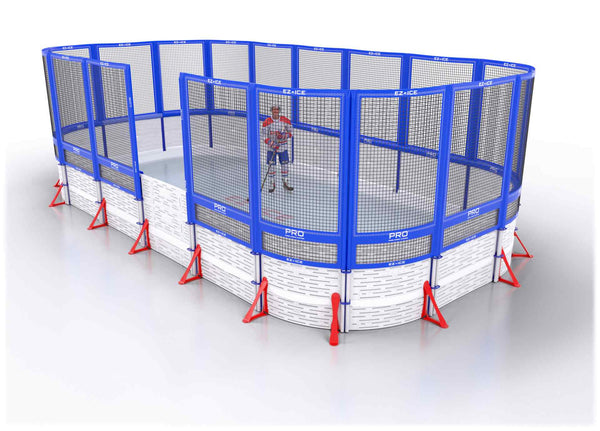 EZ ICE PRO Home Arena System ™ – New Synthetic Ice / Street Hockey Rink: [PRO // 10ft * 25ft // Net-Net-Net // Round Corners // No Bumpers] - 010025NNNRXS