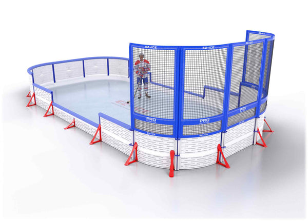 EZ ICE PRO Home Arena System ™ – New Synthetic Ice / Street Hockey Rink: [PRO // 15ft * 30ft // Arena-Classic-Net // Round Corners // With Bumpers] - 015030ACNRBS