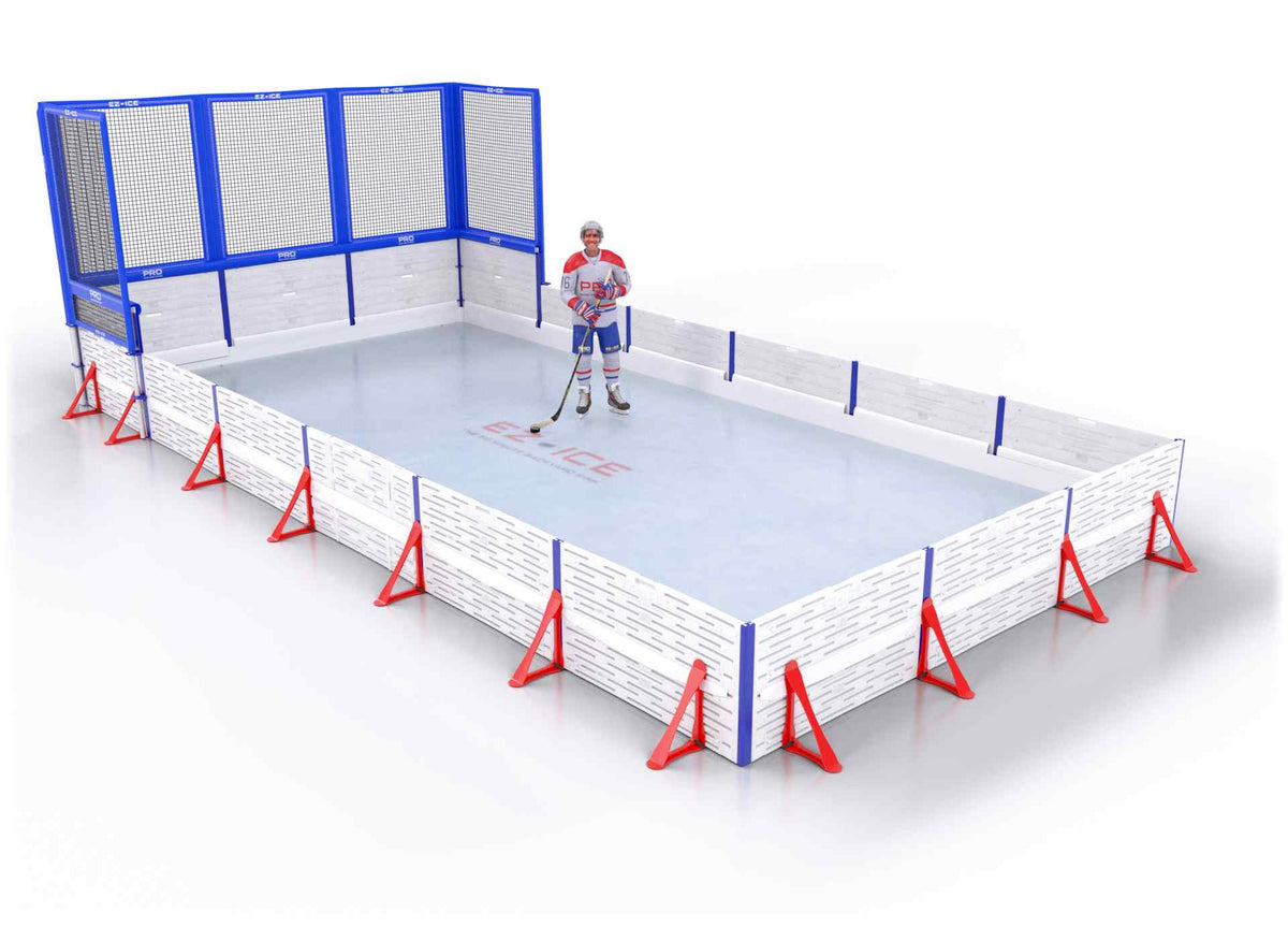 EZ ICE PRO Home Arena System ™ – New Synthetic Ice / Street Hockey Rink: [PRO // 10ft * 10ft // Net-Double-Double // Square Corners // No Bumpers] - 010010NDDSXS