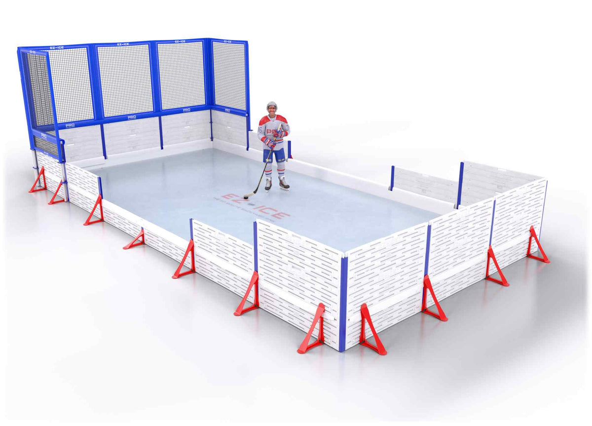EZ ICE PRO Home Arena System ™ – New Synthetic Ice / Street Hockey Rink: [PRO // 15ft * 30ft // Net-Classic-Arena // Square Corners // No Bumpers] - 015030NCASXS