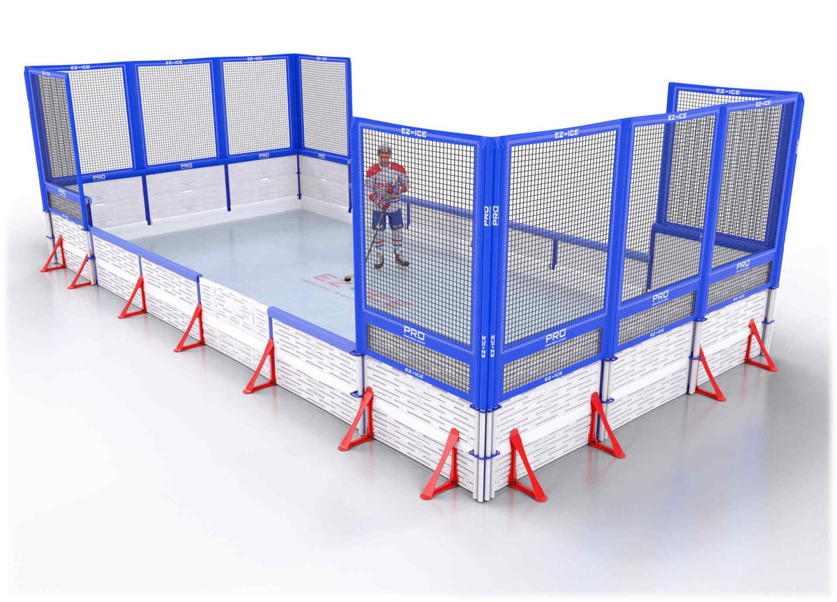 EZ ICE PRO Home Arena System ™ – New Synthetic Ice / Street Hockey Rink: [PRO // 15ft * 30ft // Net-Double-Net // Square Corners // With Bumpers] - 015030NDNSBS