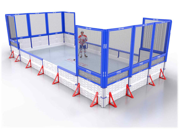 EZ ICE PRO Home Arena System ™ – New Synthetic Ice / Street Hockey Rink: [PRO // 15ft * 30ft // Net-Double-Net // Square Corners // With Bumpers] - 015030NDNSBS