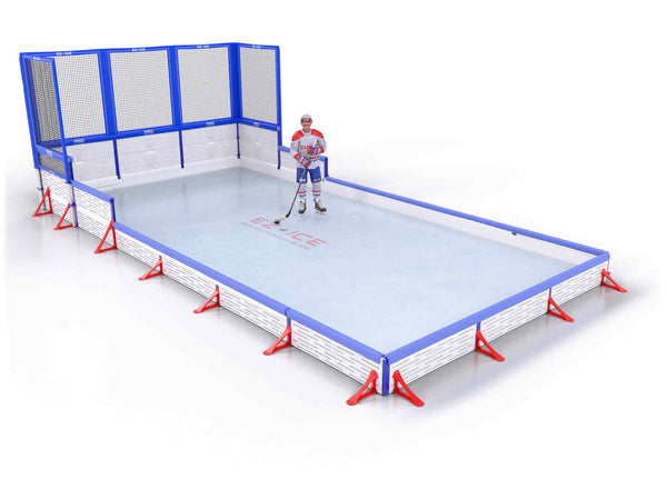 EZ ICE PRO Home Arena System ™ – New Synthetic Ice / Street Hockey Rink: [PRO // 10ft * 15ft // Net-Classic-Classic // Square Corners // With Bumpers] - 010015NCCSBS