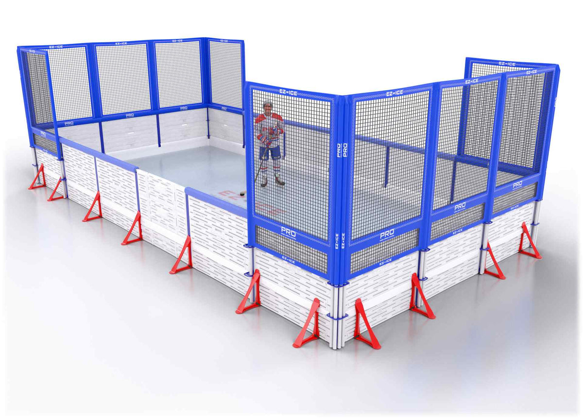 EZ ICE PRO Home Arena System ™ – New Synthetic Ice / Street Hockey Rink: [PRO // 15ft * 30ft // Net-Arena-Net // Square Corners // With Bumpers] - 015030NANSBS