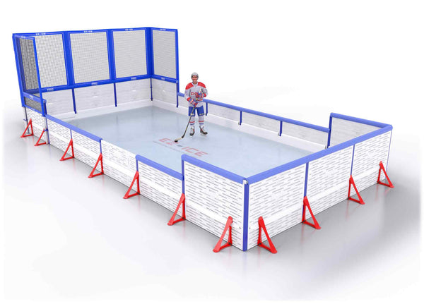 EZ ICE PRO Home Arena System ™ – New Synthetic Ice / Street Hockey Rink: [PRO // 15ft * 30ft // Net-Double-Arena // Square Corners // With Bumpers] - 015030NDASBS