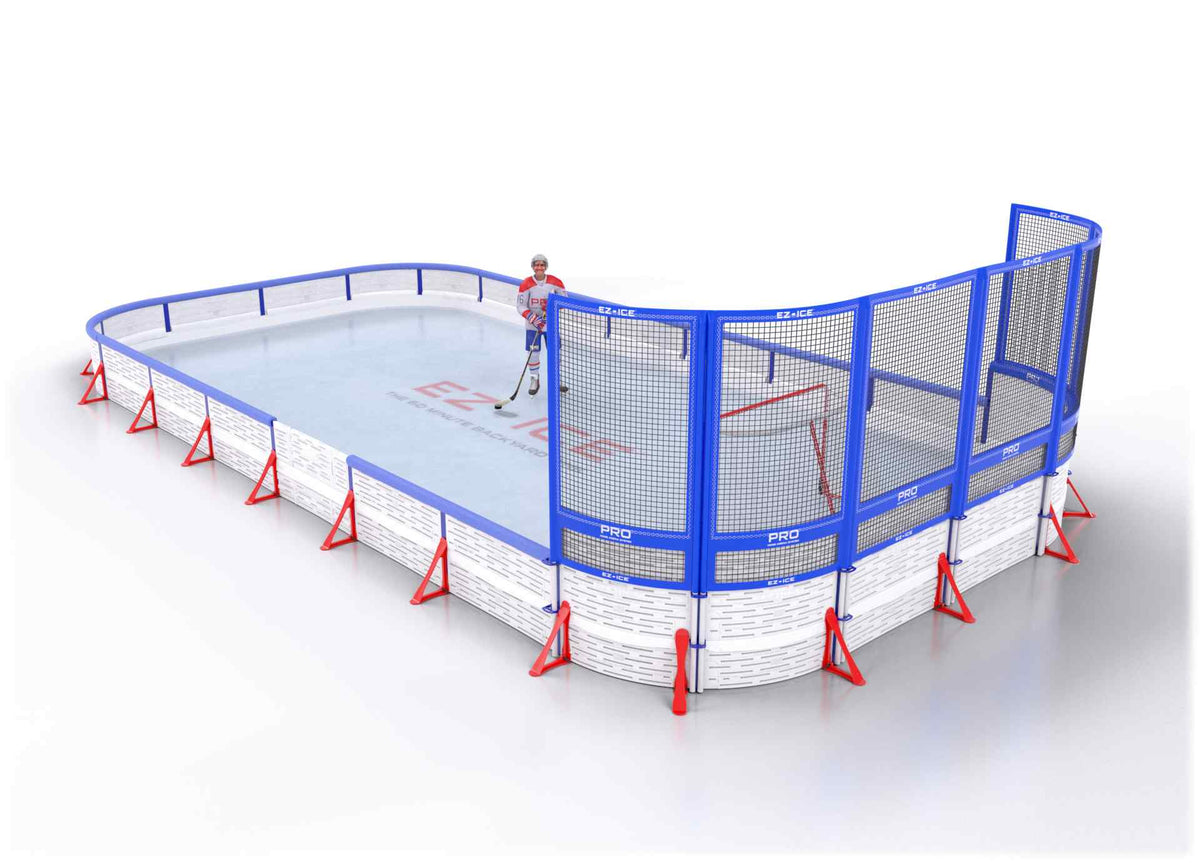 EZ ICE PRO Home Arena System ™ – New Synthetic Ice / Street Hockey Rink: [PRO // 20ft * 40ft // Double-Double-Net // Round Corners // With Bumpers] - 020040DDNRBS