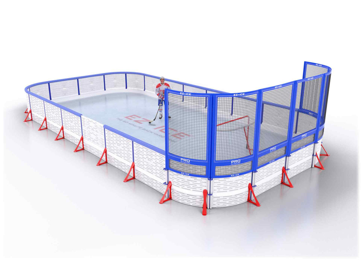 EZ ICE PRO Home Arena System ™ – New Synthetic Ice / Street Hockey Rink: [PRO // 20ft * 40ft // Arena-Arena-Net // Round Corners // With Bumpers] - 020040AANRBS