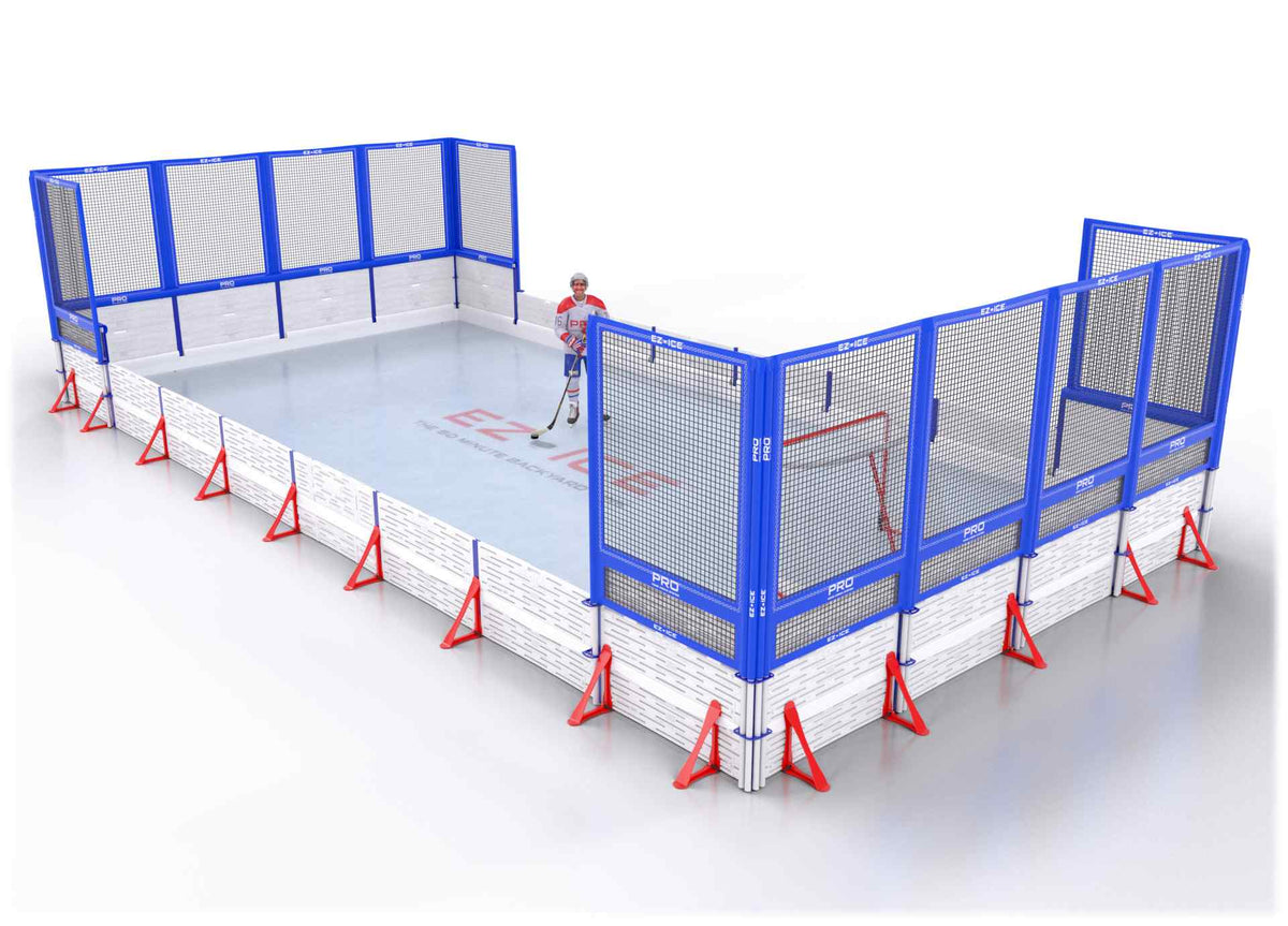 EZ ICE PRO Home Arena System ™ – New Synthetic Ice / Street Hockey Rink: [PRO // 20ft * 40ft // Net-Double-Net // Square Corners // No Bumpers] - 020040NDNSXS