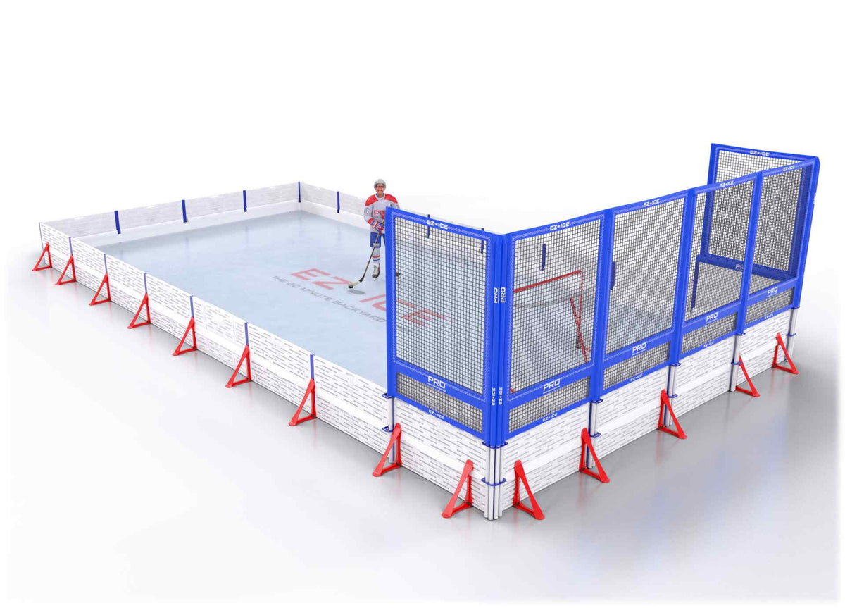 EZ ICE PRO Home Arena System ™ – New Synthetic Ice / Street Hockey Rink: [PRO // 20ft * 40ft // Double-Double-Net // Square Corners // No Bumpers] - 020040DDNSXS