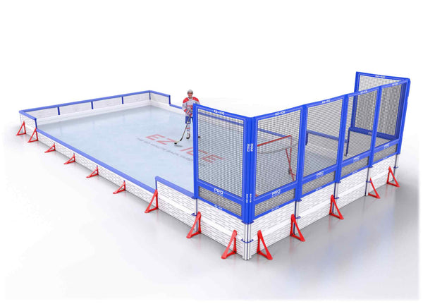 EZ ICE PRO Home Arena System ™ – New Synthetic Ice / Street Hockey Rink: [PRO // 20ft * 30ft // Double-Classic-Net // Square Corners // With Bumpers] - 020030DCNSBS