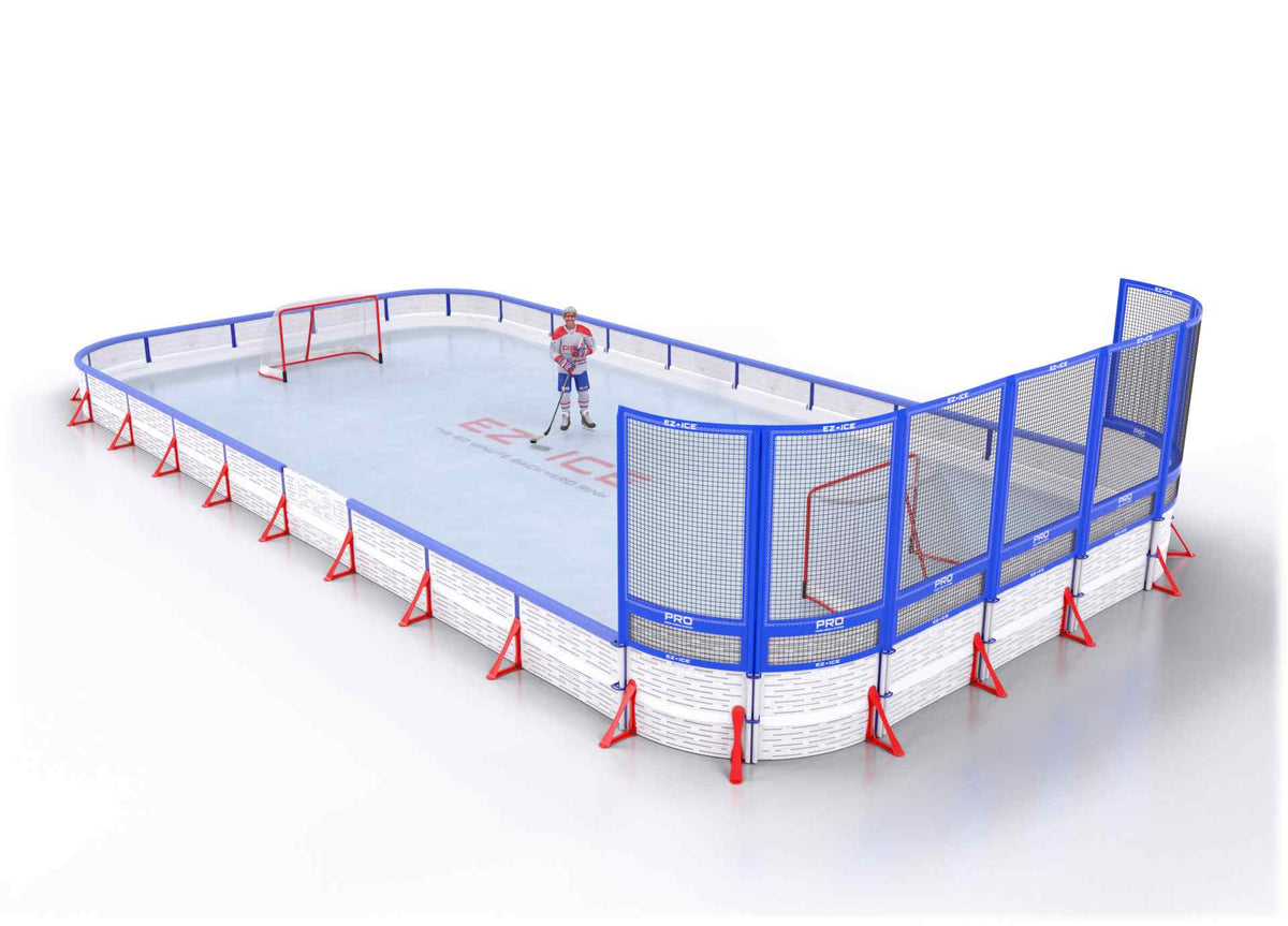 EZ ICE PRO Home Arena System ™ – New Synthetic Ice / Street Hockey Rink: [PRO // 25ft * 50ft // Double-Double-Net // Round Corners // With Bumpers] - 025050DDNRBS