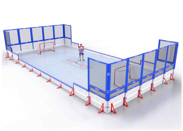 EZ ICE PRO Home Arena System ™ – New Synthetic Ice / Street Hockey Rink: [PRO // 25ft * 50ft // Net-Classic-Net // Square Corners // With Bumpers] - 025050NCNSBS