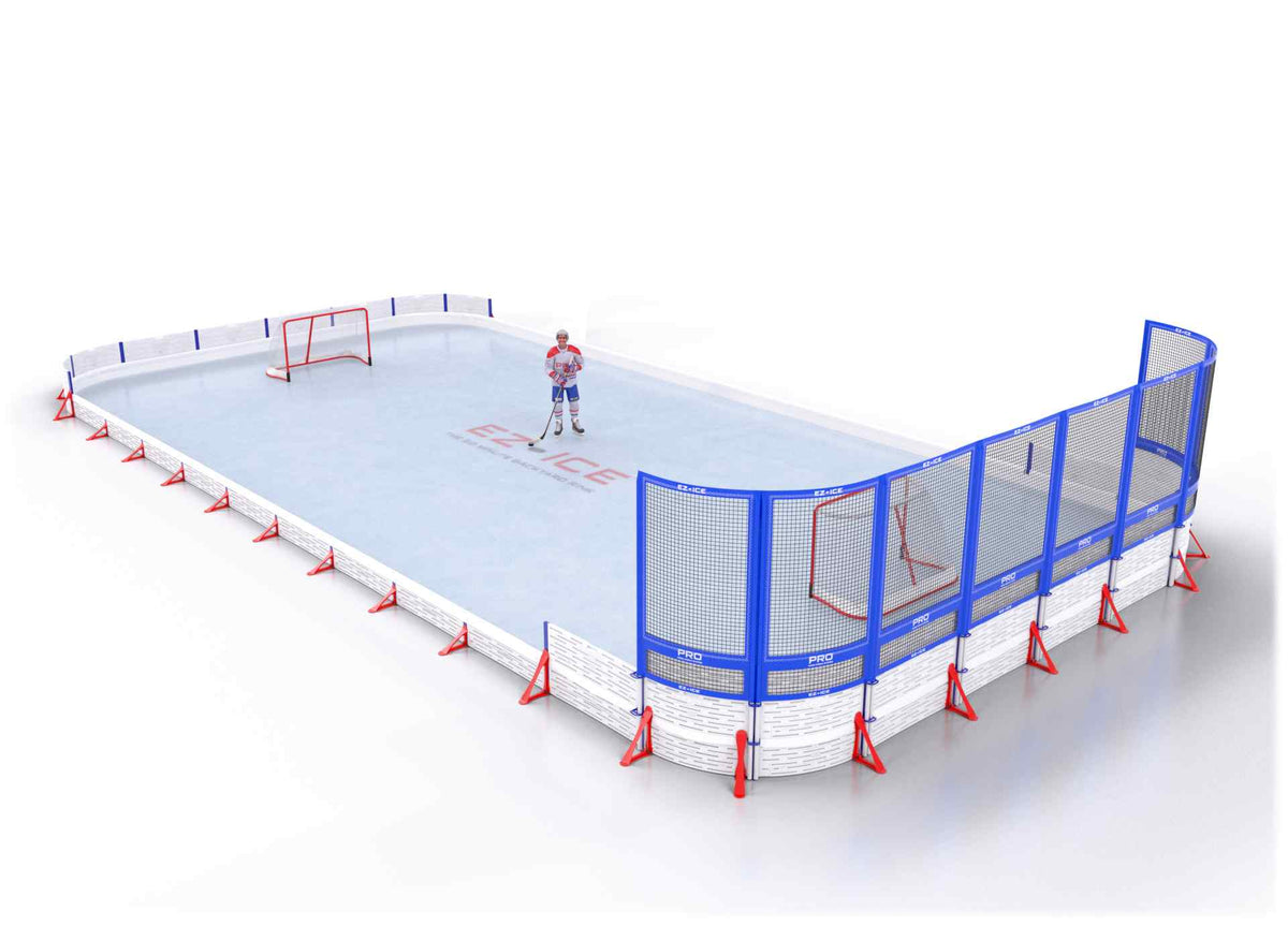 EZ ICE PRO Home Arena System ™ – New Synthetic Ice / Street Hockey Rink: [PRO // 30ft * 60ft // Double-Classic-Net // Round Corners // No Bumpers] - 030060DCNRXS