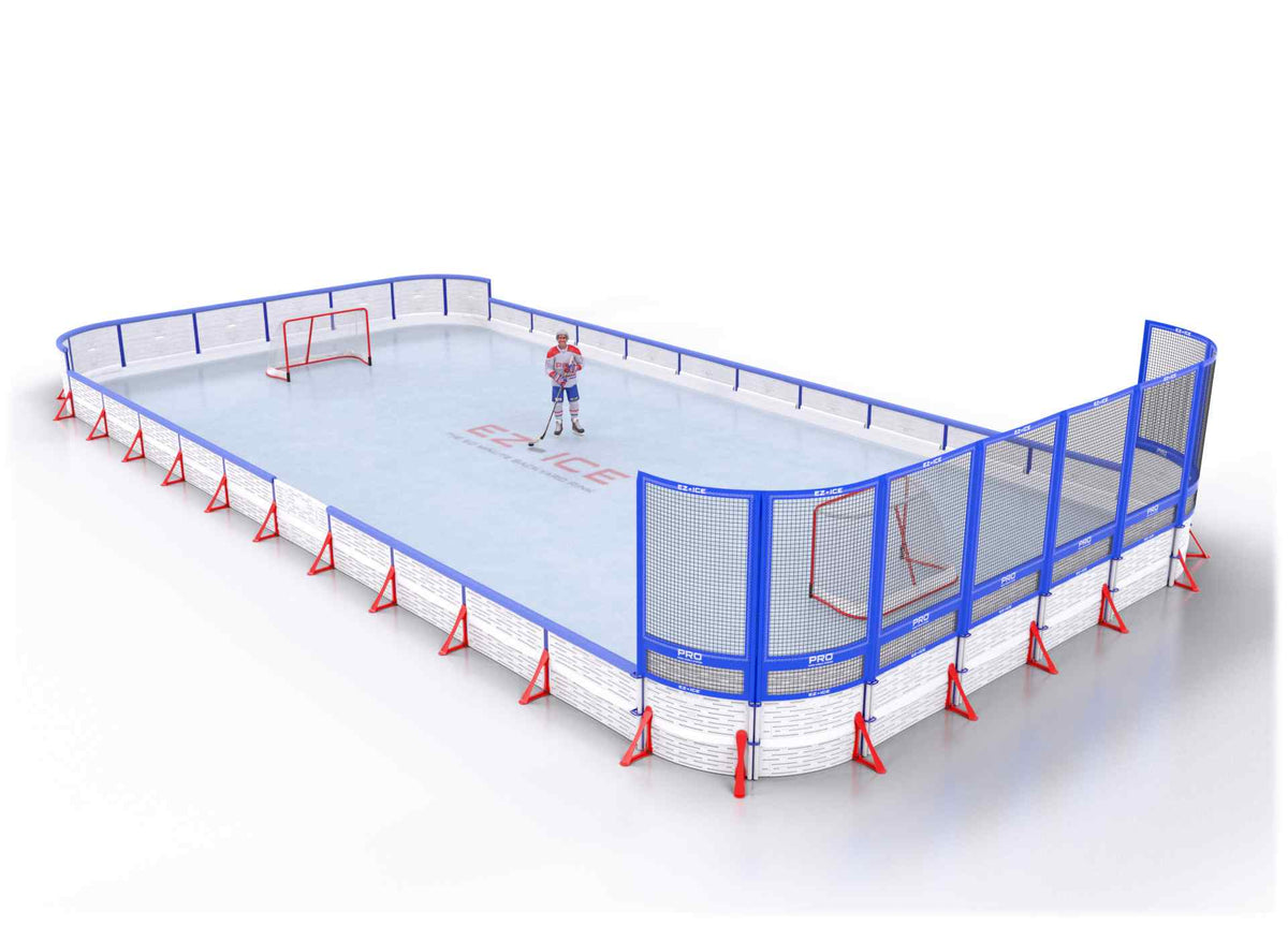 EZ ICE PRO Home Arena System ™ – New Rink: [PRO // 30ft * 60ft // Arena-Double-Net // Round Corners // With Bumpers] - 030060ADNRBX