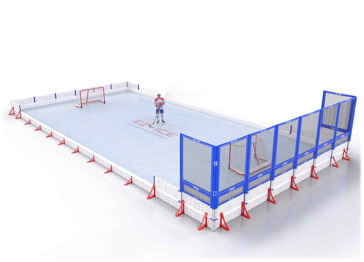EZ ICE PRO Home Arena System ™ – New Synthetic Ice / Street Hockey Rink: [PRO // 30ft * 60ft // Double-Classic-Net // Square Corners // No Bumpers] - 030060DCNSXS