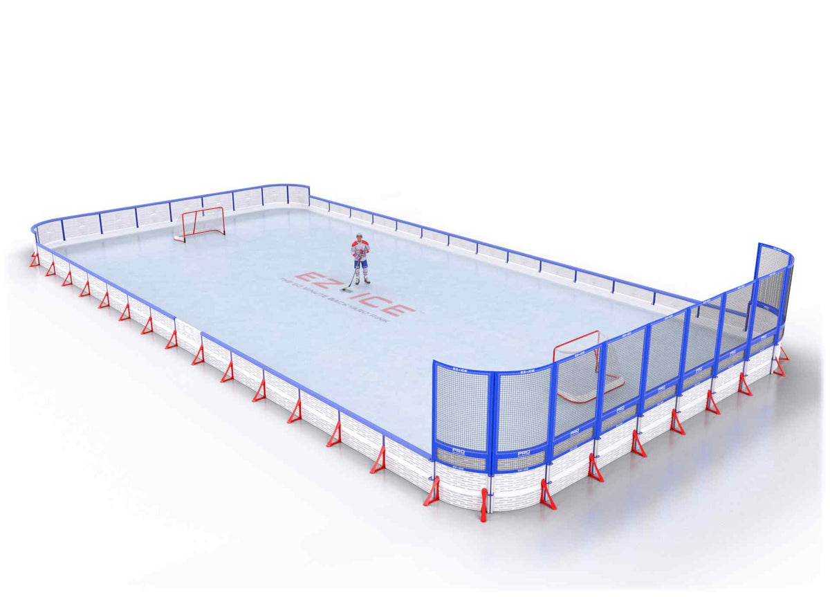 EZ ICE PRO Home Arena System ™ – New Rink: [PRO // 40ft * 80ft // Arena-Double-Net // Round Corners // With Bumpers] - 040080ADNRBX