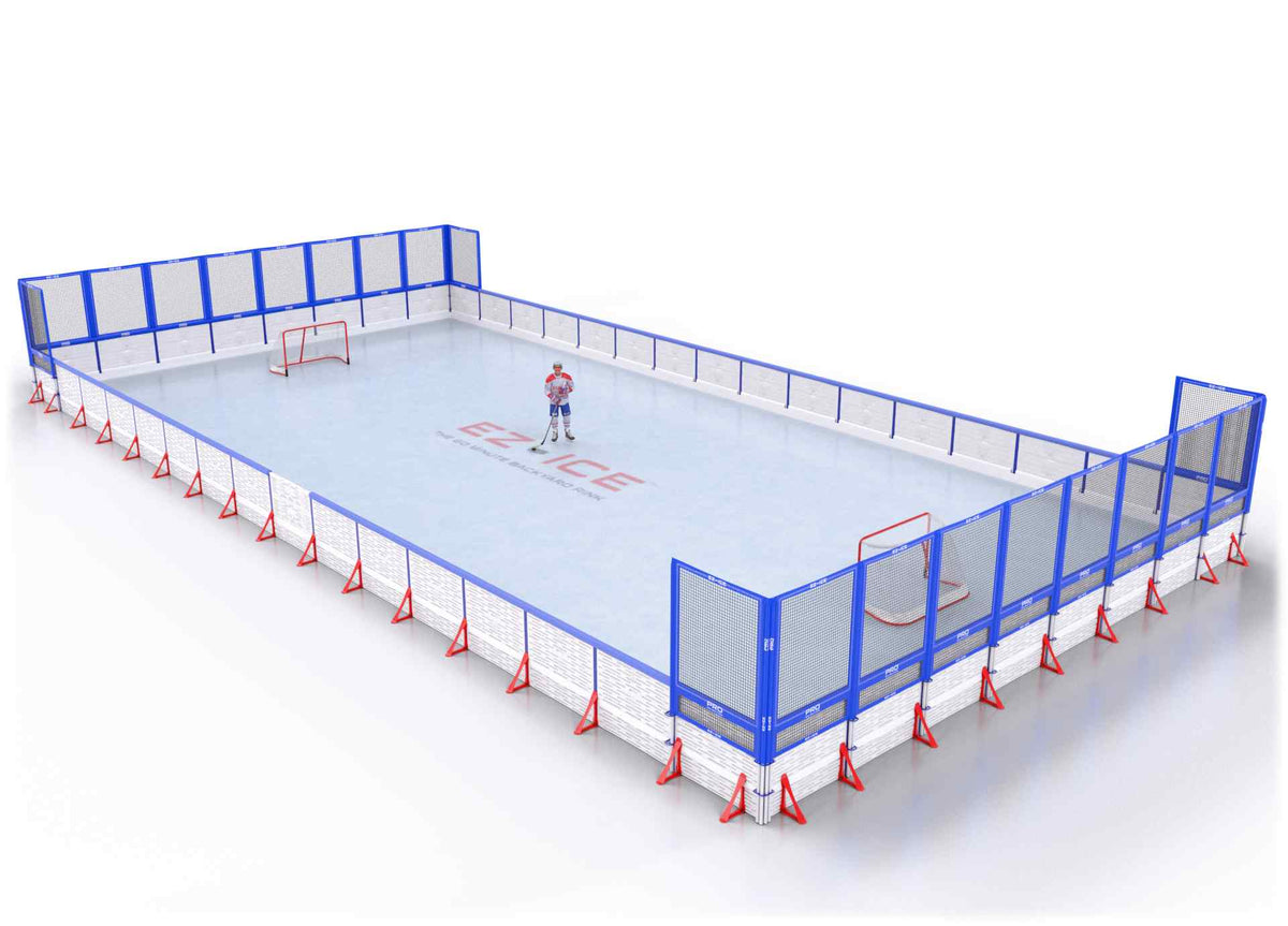 EZ ICE PRO Home Arena System ™ – New Synthetic Ice / Street Hockey Rink: [PRO // 40ft * 80ft // Net-Arena-Net // Square Corners // With Bumpers] - 040080NANSBS