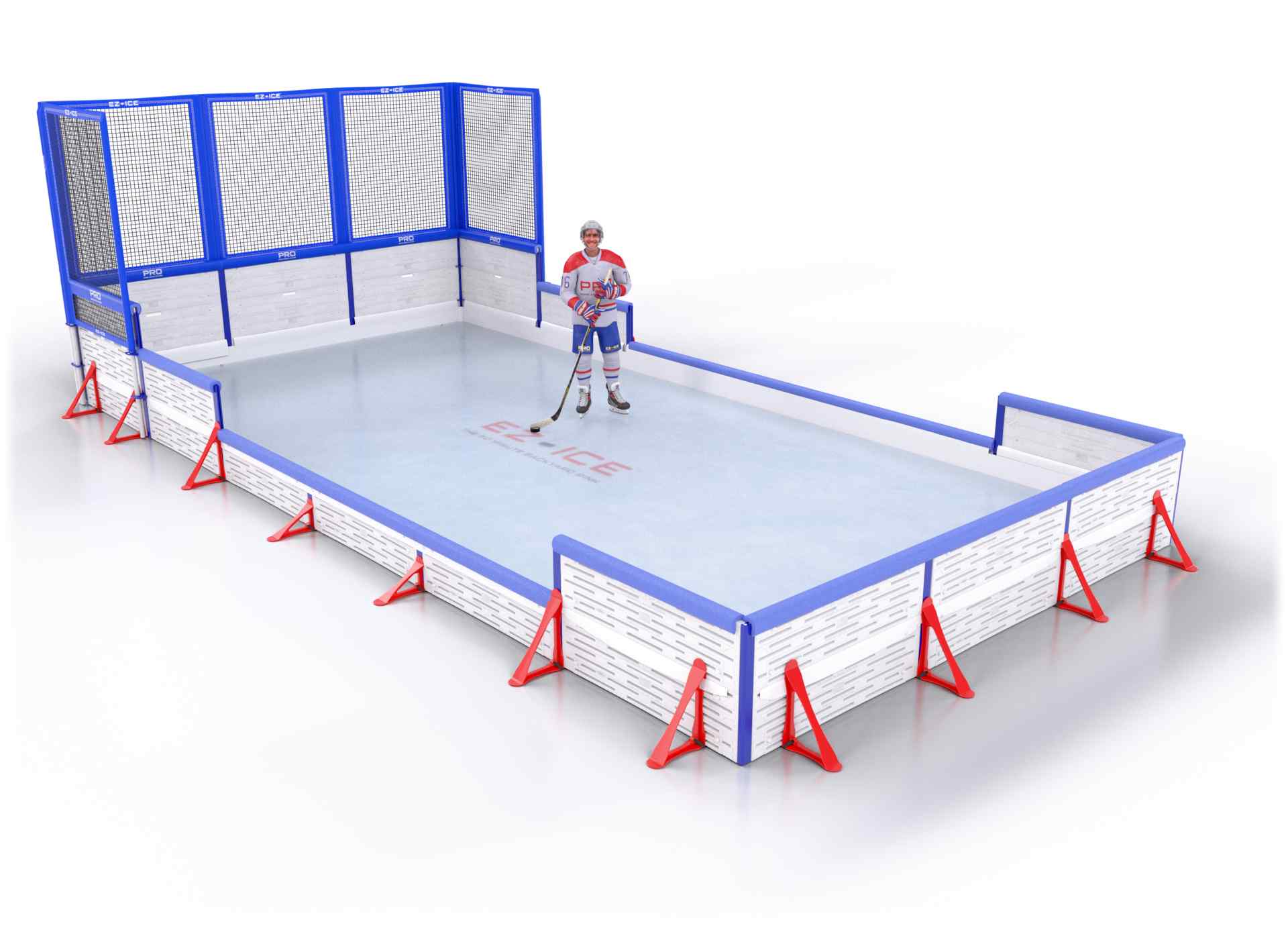 EZ ICE PRO Home Arena System ™ – New Rink: [PRO // 10ft * 20ft // Net-Classic-Double // Square Corners // With Bumpers] - 010020NCDSBX