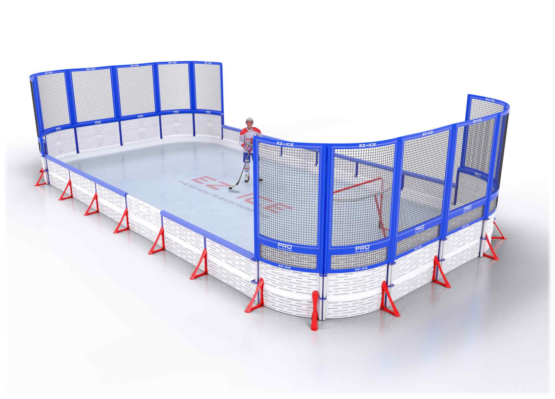 EZ ICE PRO Home Arena System ™ – New Rink: [PRO // 20ft * 70ft // Net-Double-Net // Round Corners // With Bumpers] - 020070NDNRBX