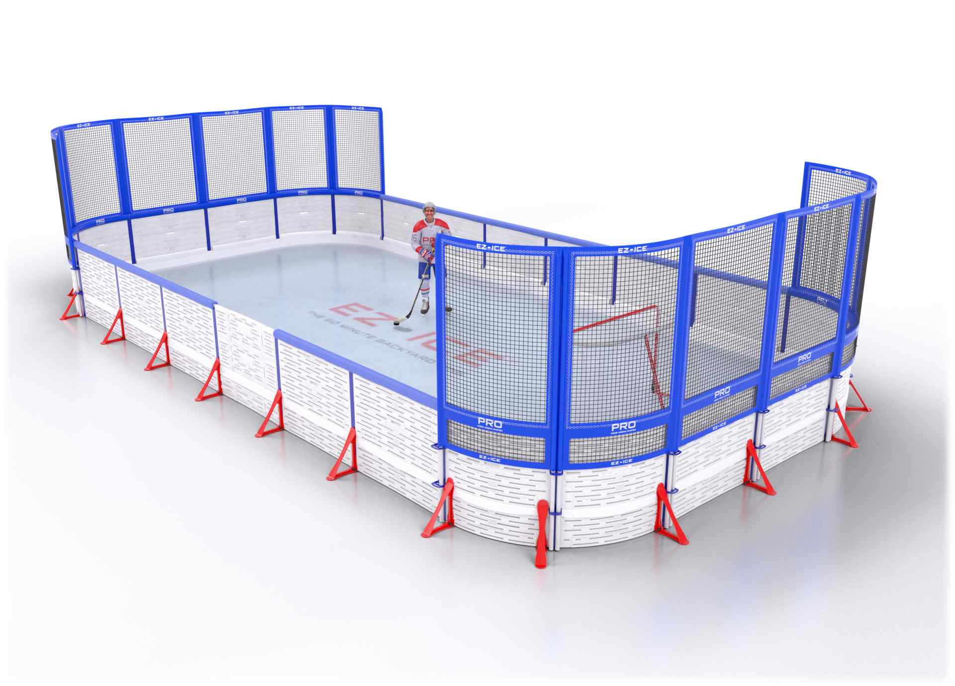 EZ ICE PRO Home Arena System ™ – New Rink: [PRO // 20ft * 35ft // Net-Arena-Net // Round Corners // With Bumpers] - 020035NANRBX
