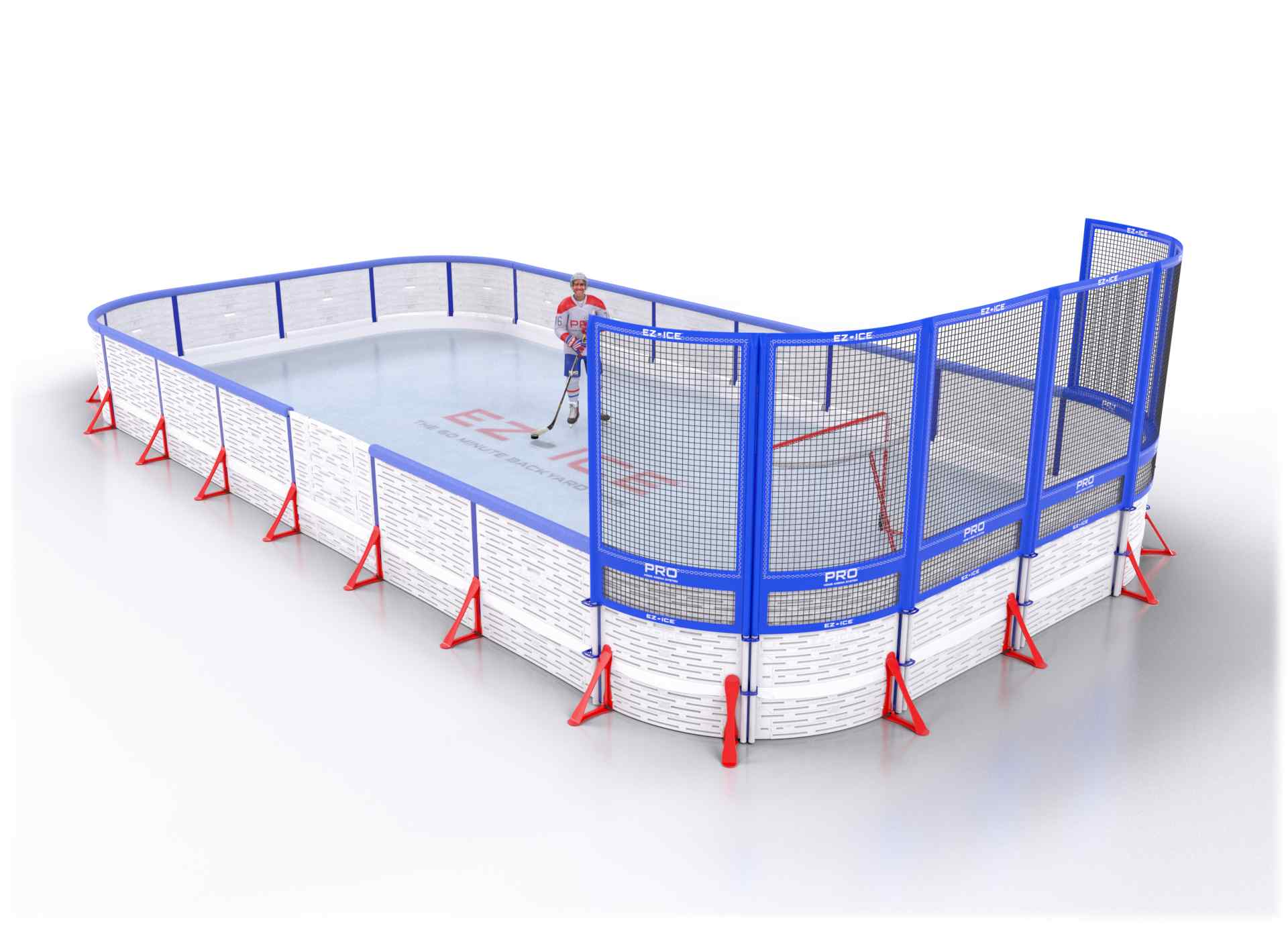 EZ ICE PRO Home Arena System ™ – Upgrade from [ORG // 30ft * 40ft // Classic-Classic-Classic // Round Corners // With Bumpers] to [ORG // 20ft * 50ft // Arena-Arena-Net // Round Corners // With Bumpers] - WUP000035353