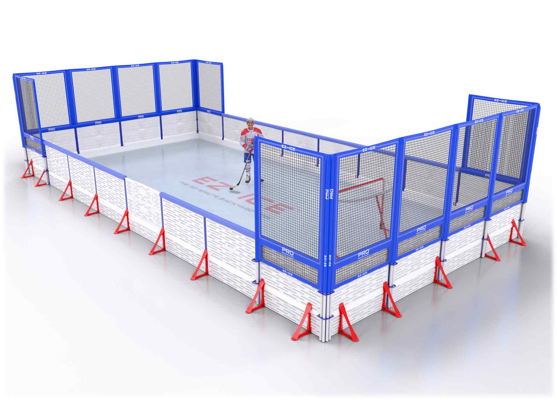 EZ ICE PRO Home Arena System ™ – New Rink: [PRO // 20ft * 35ft // Net-Arena-Net // Square Corners // With Bumpers] - 020035NANSBX
