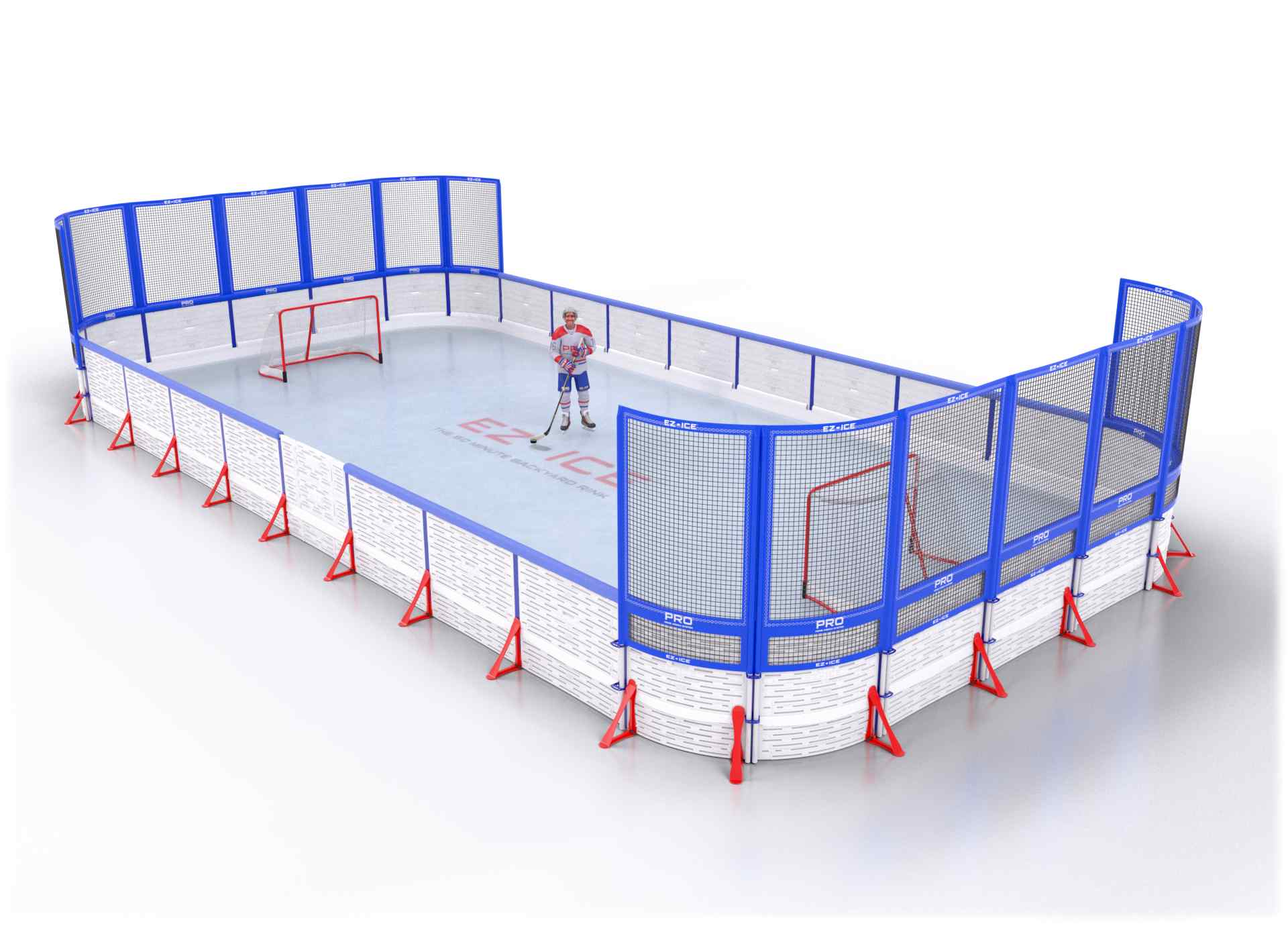 EZ ICE PRO Home Arena System ™ – New Rink: [PRO // 25ft * 70ft // Net-Arena-Net // Round Corners // With Bumpers] - 025070NANRBX