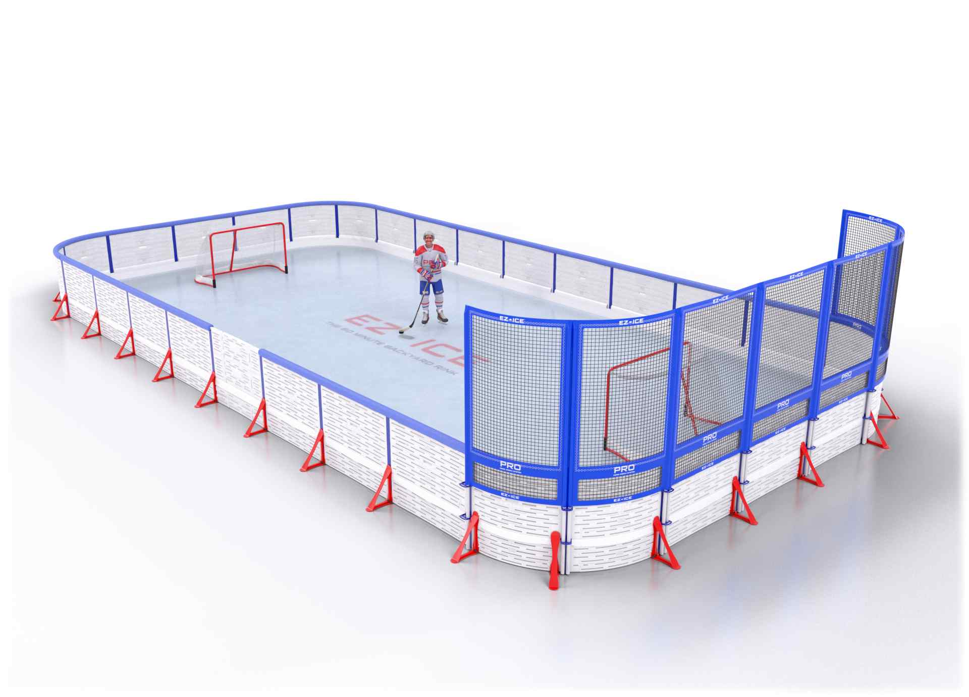 EZ ICE PRO Home Arena System ™ – New Rink: [PRO // 25ft * 50ft // Arena-Arena-Net // Round Corners // With Bumpers] - 025050AANRBX