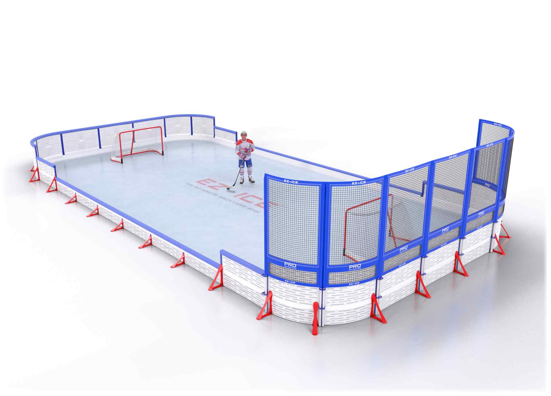 EZ ICE PRO Home Arena System ™ – New Rink: [PRO // 25ft * 50ft // Arena-Classic-Net // Round Corners // With Bumpers] - 025050ACNRBX