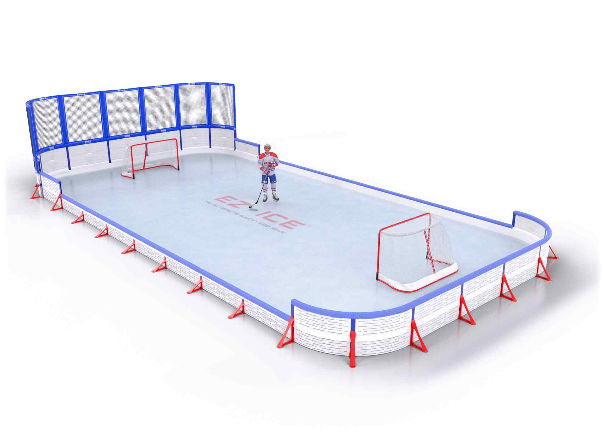 EZ ICE PRO Home Arena System ™ – Upgrade from [ORG // 20ft * 40ft // Classic-Classic-Classic // Square Corners // No Bumpers] to [PRO // 25ft * 50ft // Net-Classic-Double // Round Corners // With Bumpers] - WUP000035970