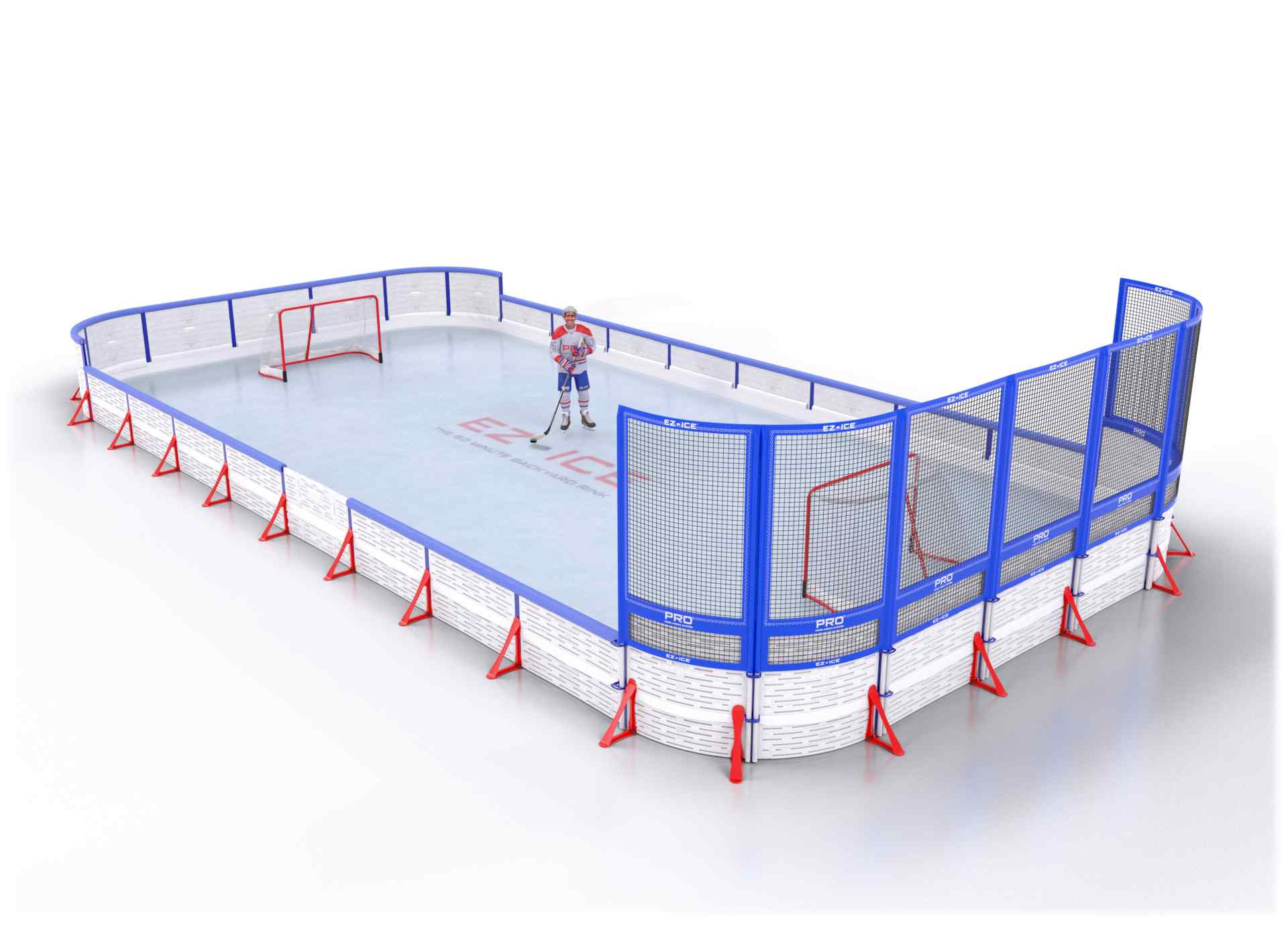 EZ ICE PRO Home Arena System ™ – New Rink: [PRO // 25ft * 45ft // Arena-Double-Net // Round Corners // With Bumpers] - 025045ADNRBX