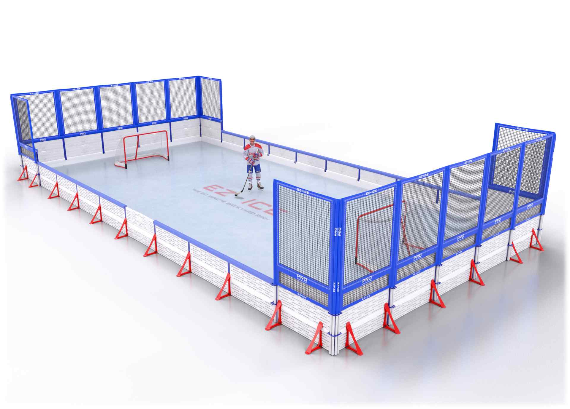 EZ ICE PRO Home Arena System ™ – New Rink: [PRO // 25ft * 50ft // Net-Double-Net // Square Corners // With Bumpers] - 025050NDNSBX