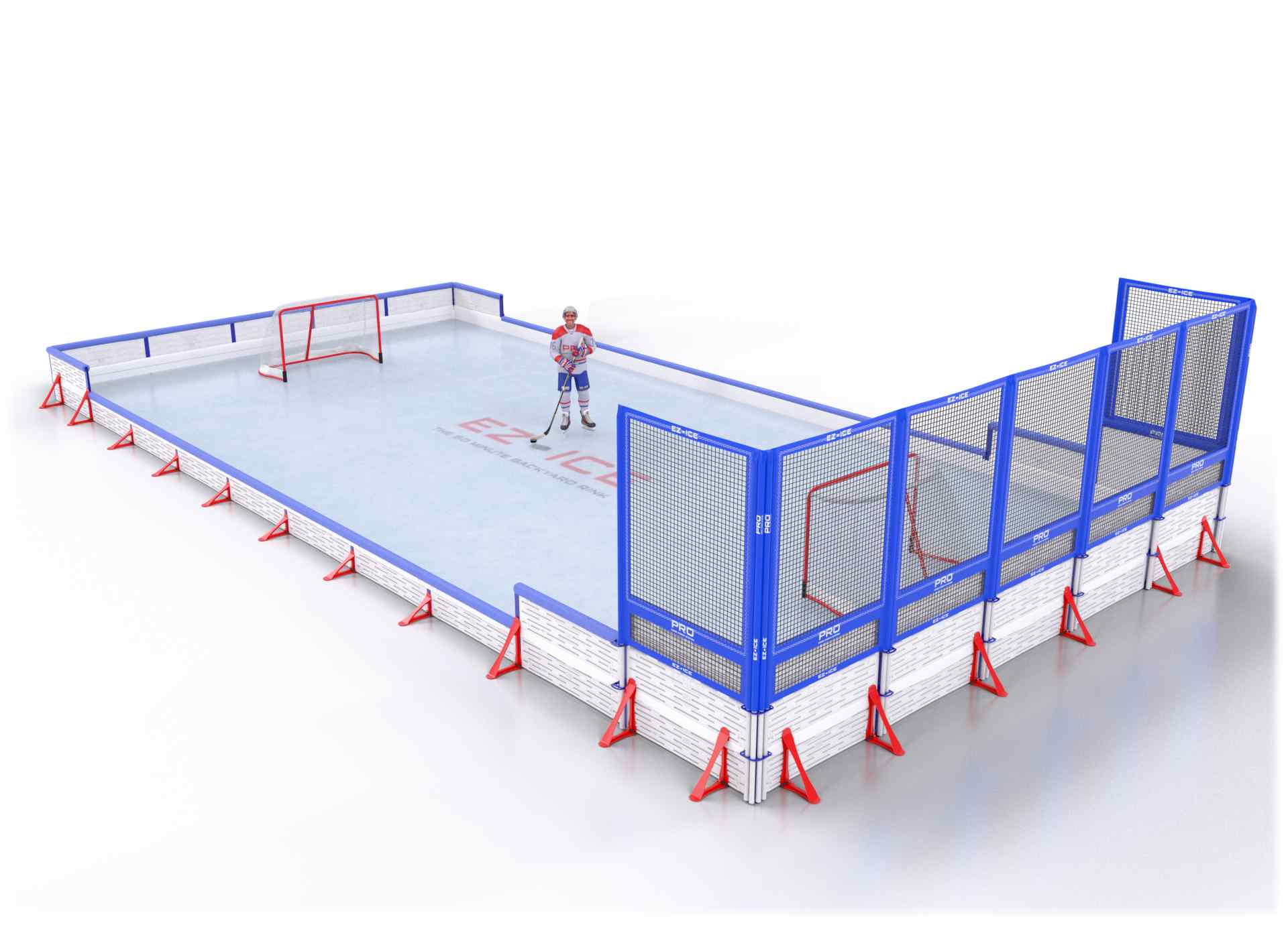 EZ ICE PRO Home Arena System ™ – New Rink: [PRO // 25ft * 50ft // Double-Classic-Net // Square Corners // With Bumpers] - 025050DCNSBX