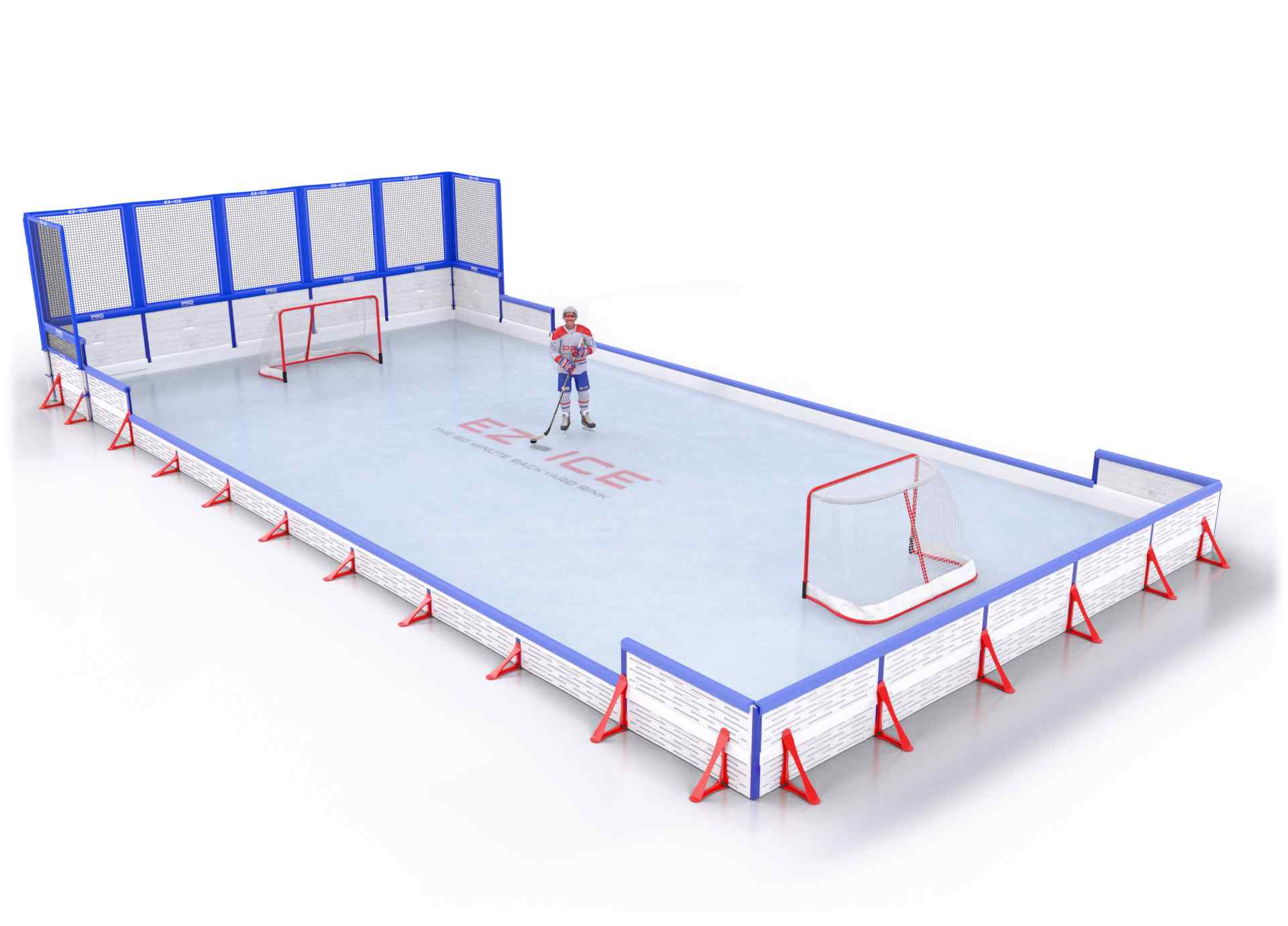 EZ ICE PRO Home Arena System ™ – New Rink: [PRO // 25ft * 50ft // Net-Classic-Double // Square Corners // With Bumpers] - 025050NCDSBX