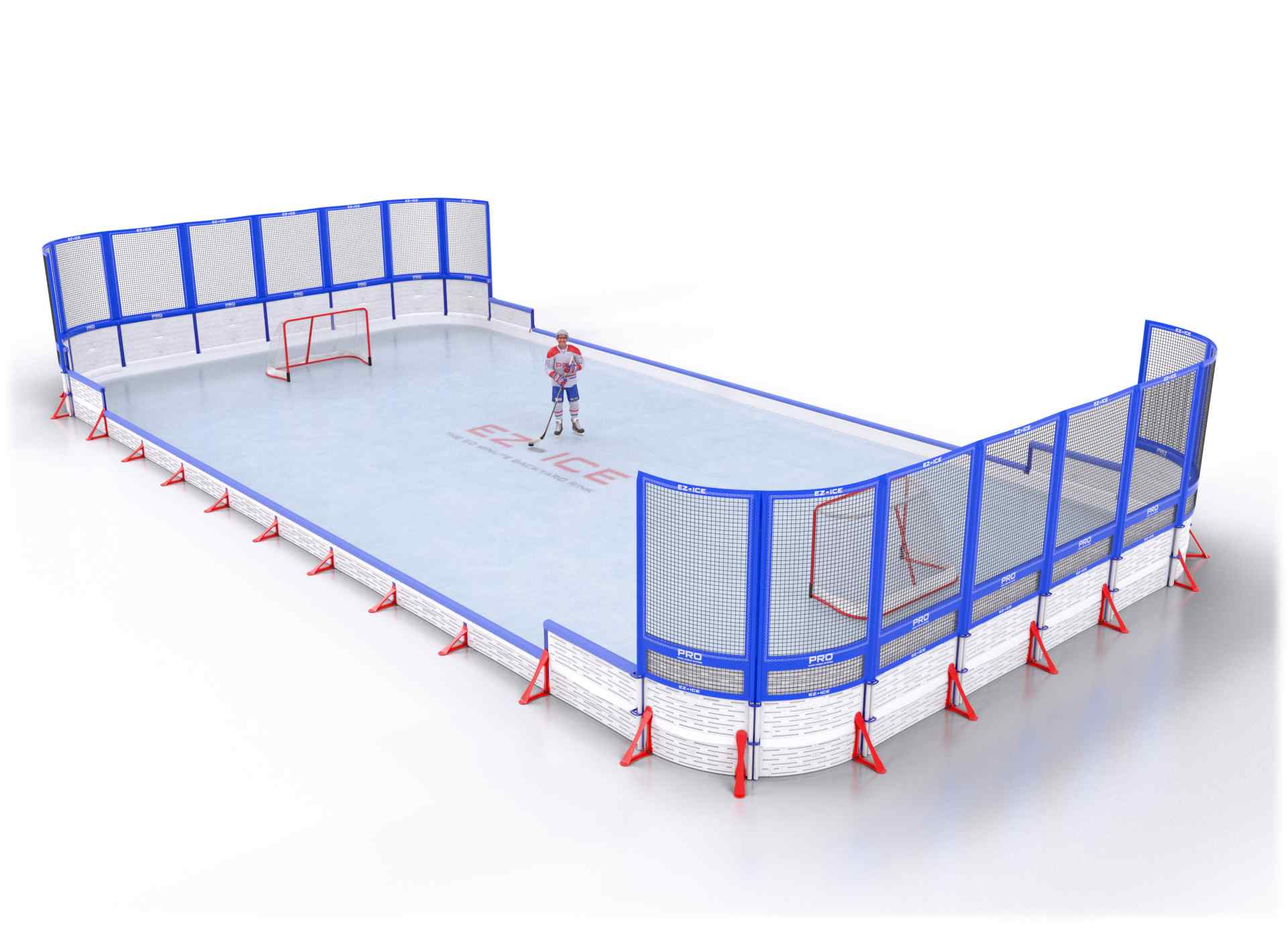 EZ ICE PRO Home Arena System ™ – Upgrade from [ORG // 25ft * 50ft // Classic-Classic-Classic // Square Corners // No Bumpers] to [ORG // 30ft * 60ft // Net-Classic-Net // Round Corners // With Bumpers] - WUP000003003