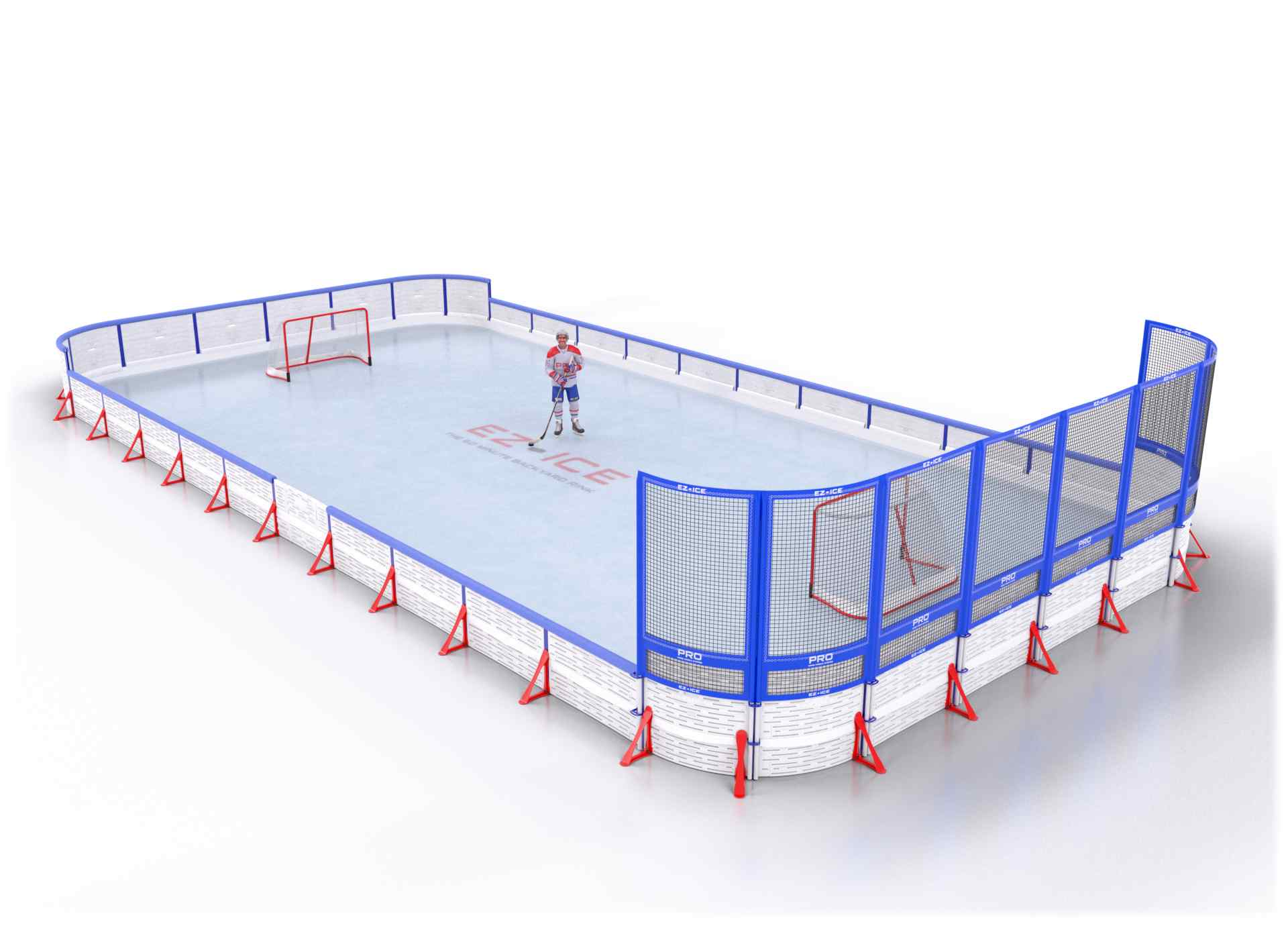 EZ ICE PRO Home Arena System ™ – New Rink: [PRO // 30ft * 50ft // Arena-Double-Net // Round Corners // With Bumpers] - 030050ADNRBX
