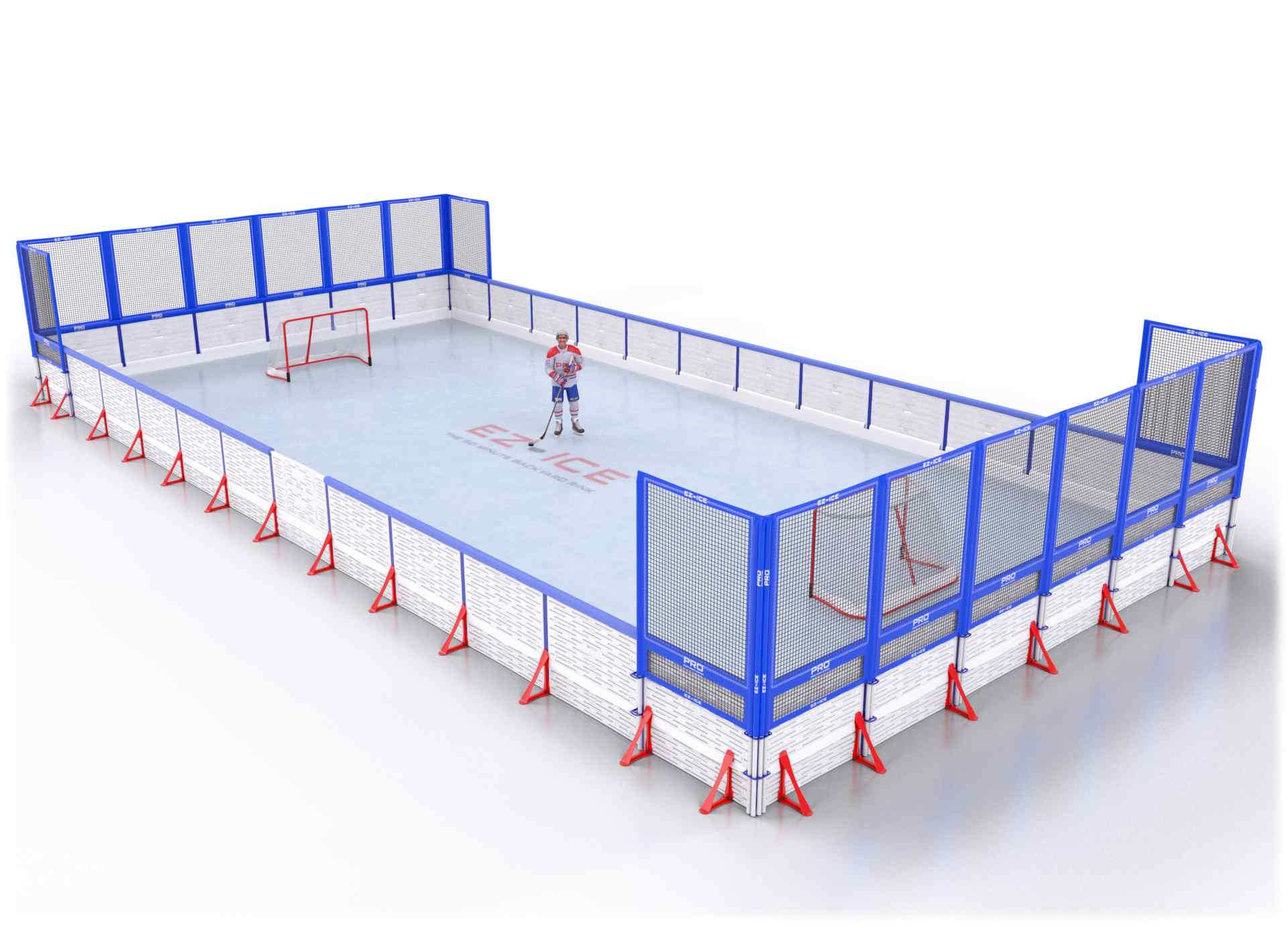 EZ ICE PRO Home Arena System ™ – New Rink: [PRO // 30ft * 60ft // Net-Arena-Net // Square Corners // With Bumpers] - 030060NANSBX