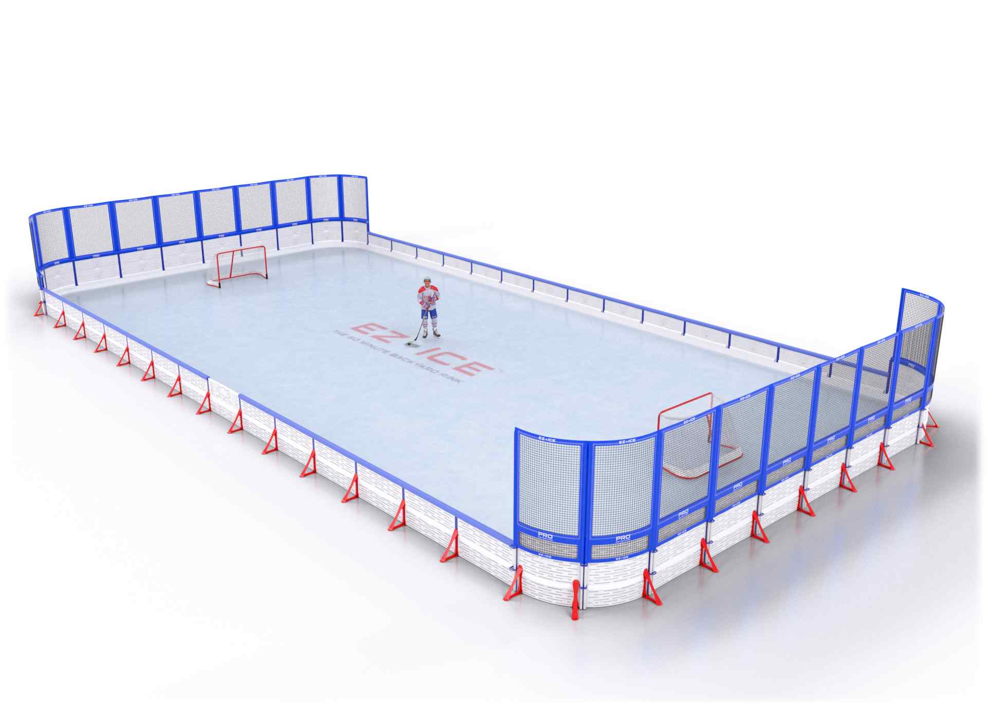 EZ ICE PRO Home Arena System ™ – New Rink: [PRO // 45ft * 105ft // Net-Double-Net // Round Corners // With Bumpers] - 045105NDNRBX
