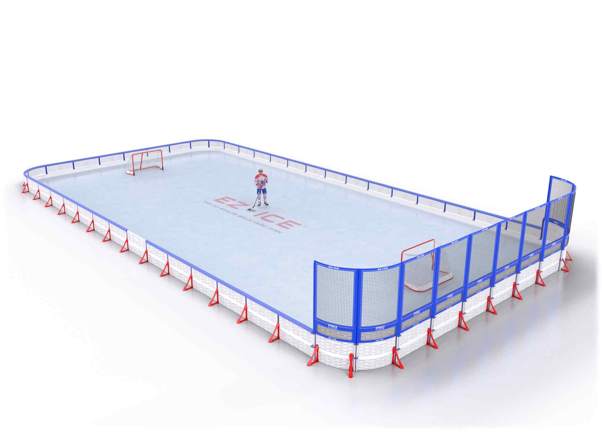 EZ ICE PRO Home Arena System ™ – New Rink: [PRO // 40ft * 60ft // Double-Double-Net // Round Corners // With Bumpers] - 040060DDNRBX