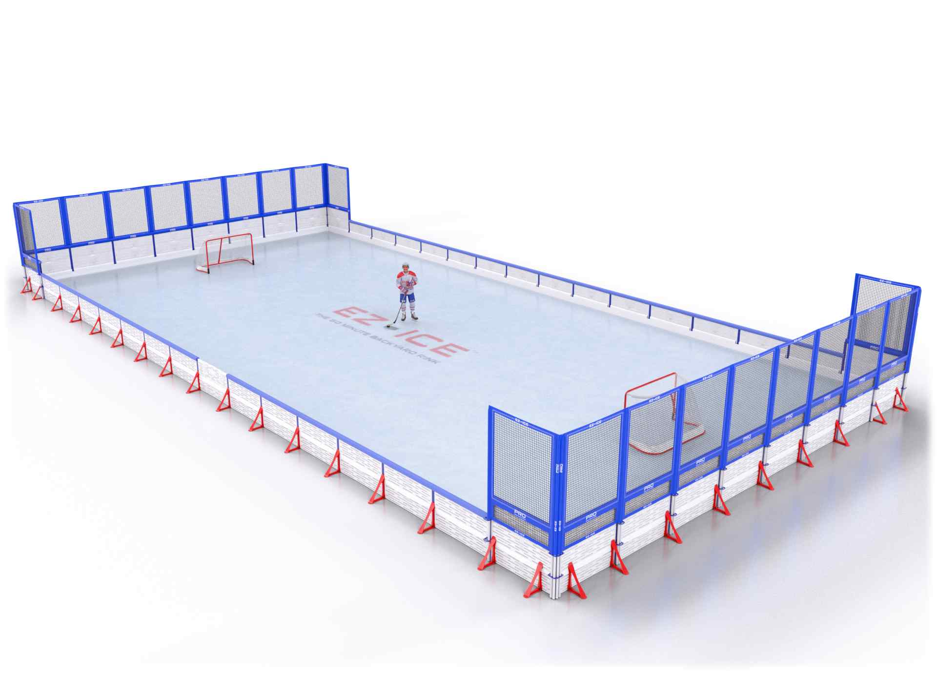 EZ ICE PRO Home Arena System ™ – New Rink: [PRO // 40ft * 80ft // Net-Double-Net // Square Corners // With Bumpers] - 040080NDNSBX